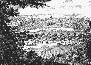 Le village de Chaillot vu du Cours-la-Reine(gravure du XVIIe siècle - vers 1630 )